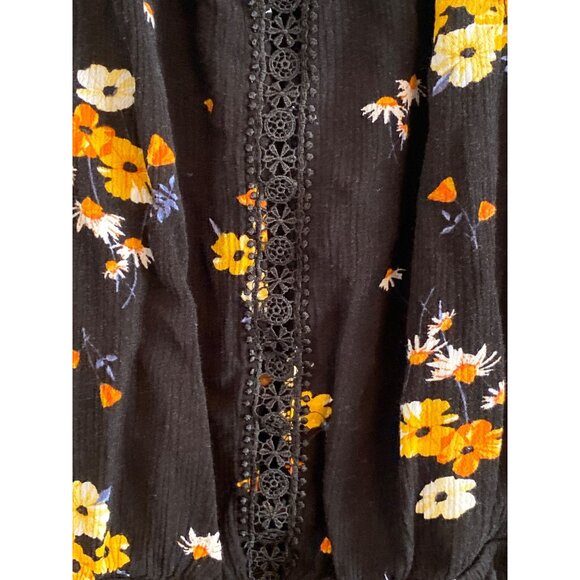 H&M Divided Halter Black Yellow Orange Floral Sleeveless Crochet Peplum Lace 0 - Picture 2 of 9